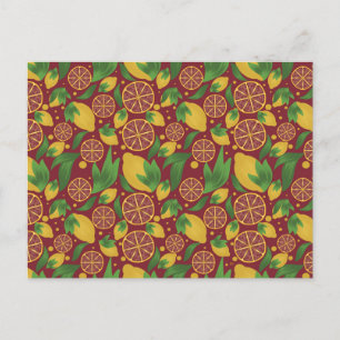Watercolor Red Lemon Fruit Pattern Postcard
