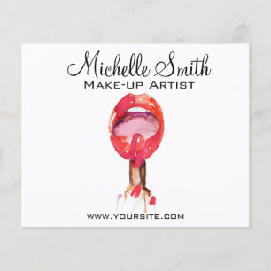 Watercolor red lips and lipstick makeup branding  flyer