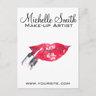 Watercolor red lips and lipstick makeup branding   postcard
