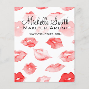 Watercolor red lips pattern makeup branding flyer