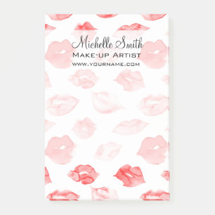 Watercolor red lips pattern makeup branding post-it notes