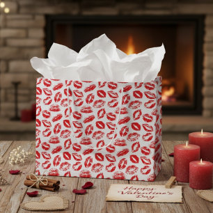 Watercolor Red Lips Print Pattern Valentine's Day Large Gift Bag