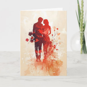 Watercolor Red Love Couple Holiday Card