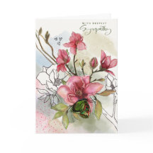 Watercolor Red Magnolia & Butterfly Sympathy Card