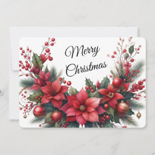 Watercolor Red Merry Christmas Flower  Holiday Card