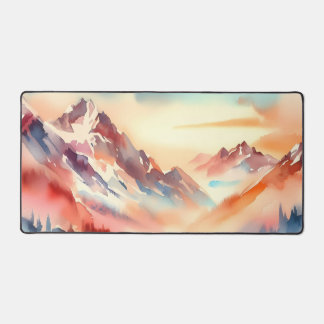 Watercolor red mountain desk mat
