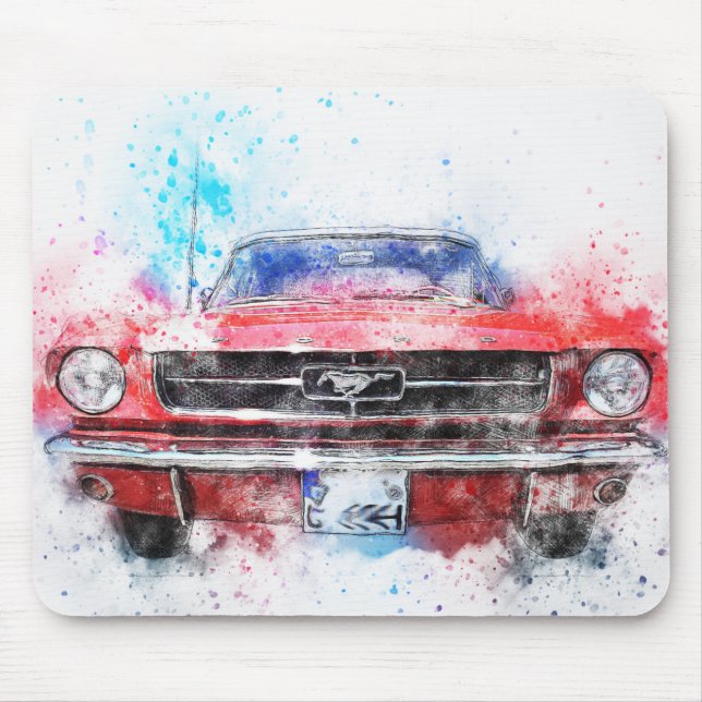 Watercolor Red Mustang  Mouse Mat (Front)