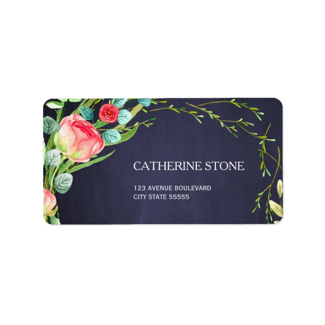 Watercolor red navy garden roses with foliage label (Front)