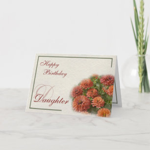 Watercolor Red & Orange Zinnias Daughter Birthday Card