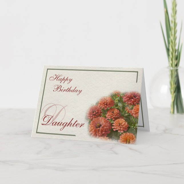 Watercolor Red & Orange Zinnias Daughter Birthday Card (Front)
