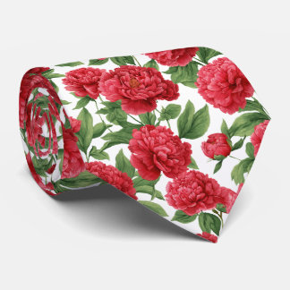 Watercolor Red Peony Floral Pattern Tie