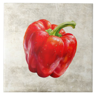 Watercolor Red Pepper Faux Texture  Tile