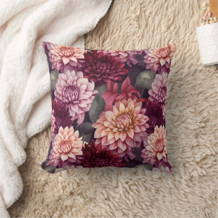 Watercolor Red Pink Dahlia Pattern Design Cushion