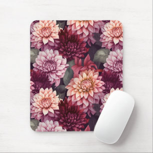 Watercolor Red Pink Dahlia Pattern Design Mouse Mat