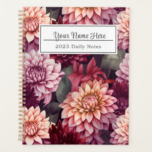 Watercolor Red Pink Dahlia Pattern Design Planner