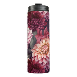 Watercolor Red Pink Dahlia Pattern Design Thermal Tumbler