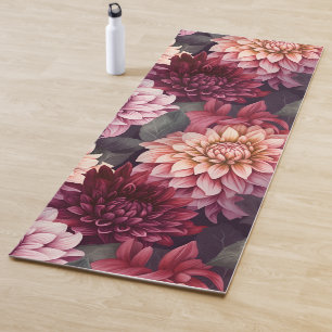 Watercolor Red Pink Dahlia Pattern Design Yoga Mat