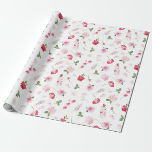 Watercolor Red Pink Floral Wrapping Paper