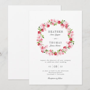 Watercolor Red Pink Roses Wreath Wedding Invitatio Invitation