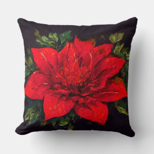 Watercolor Red Poinsettia Christmas Cushion