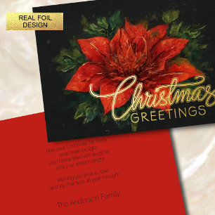 Watercolor Red Poinsettia Christmas Foil Holiday Card