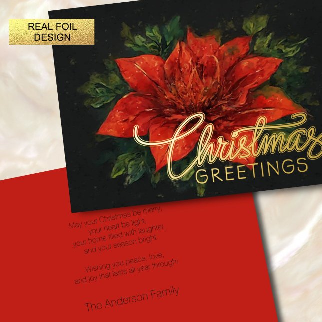 Watercolor Red Poinsettia Christmas Foil Holiday Card (Creator Uploaded)
