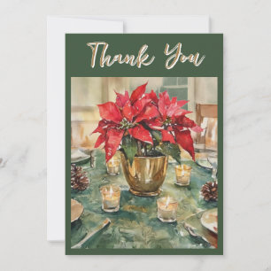 Watercolor Red Poinsettia Christmas Gift Thank You Card