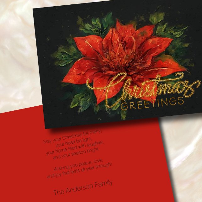 Watercolor Red Poinsettia Christmas Holiday Card (Creator Uploaded)