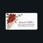 Watercolor Red Poinsettia Holly Return Address Label<br><div class="desc">Stunning watercolor red poinsettia white flowers with holly & berry stems floral bouquet for the Christmas holiday season. Visit our shop to view our festive poinsettia holly collection.</div>