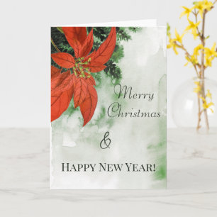 Watercolor Red Poinsettia Merry Christmas Card
