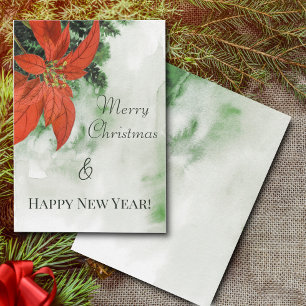 Watercolor Red Poinsettia Merry Christmas Invitation