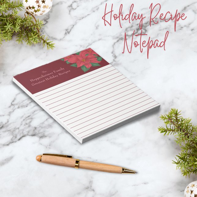 Watercolor Red Poinsettias Family Holiday Recipes Notepad (Watercolor Red Poinsettias Family Holiday Recipes Notepad)
