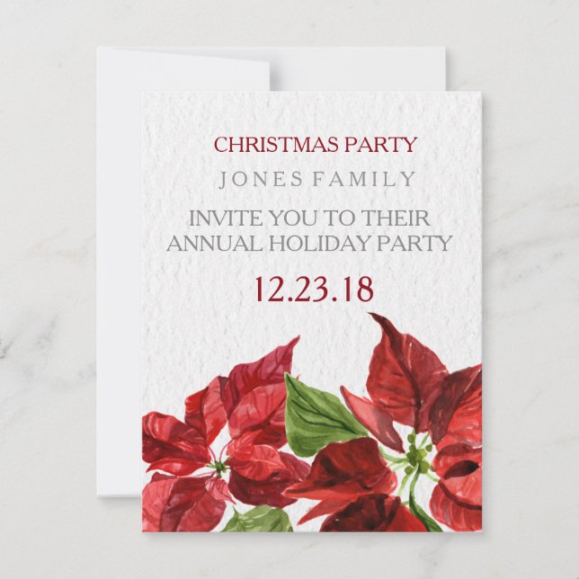 watercolor red pointsetter for christmas party invitation (Front)