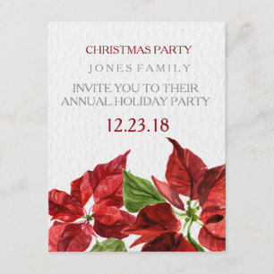 watercolor red pointsetter for christmas party invitation