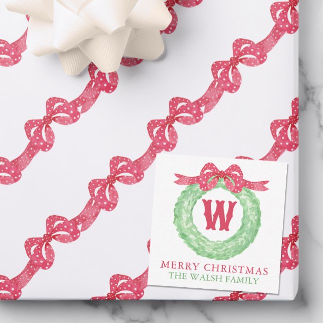 Watercolor Red Polka Dot Bow Monogram Wreath Card (Creator Uploaded)