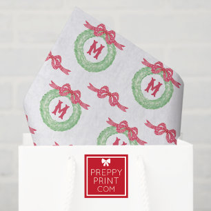 Watercolor Red Polka Dot Bow Monogram Wreath Tissue Paper