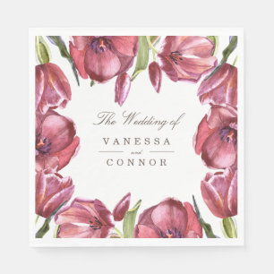 Watercolor red Poppies and your names wedding Napkin