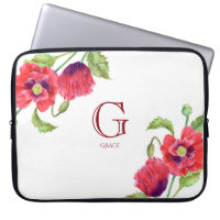 Watercolor Red Poppies Botanical Floral Monogram
