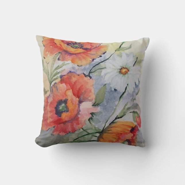 Watercolor red poppies cushion (Front)