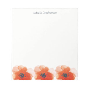 Watercolor Red Poppies Custom Name Notepad