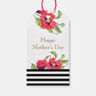 Watercolor Red Poppies Floral Art Mother's Day Gift Tags