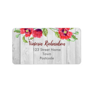 Watercolor Red Poppies Floral Illustration Label