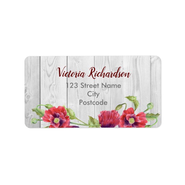 Watercolor Red Poppies Floral Illustration Label (Front)
