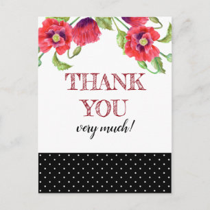 Watercolor Red Poppies Floral Polka Dots Postcard