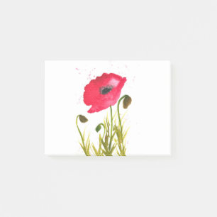Watercolor red poppies flowers chic rustic post-it notes