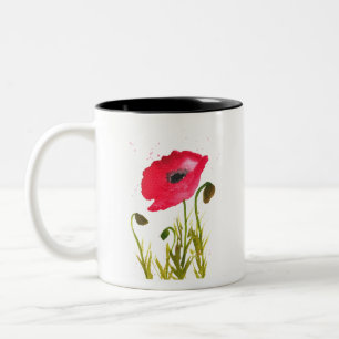 Watercolor red poppies flowers chic rustic Two-Tone coffee mug