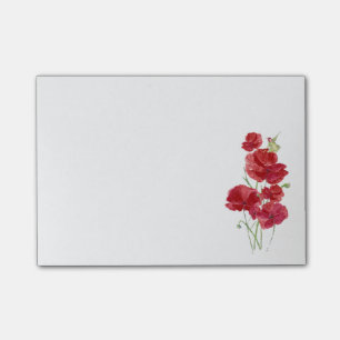 Watercolor Red Poppies Flowers Hummingbird Bird Fl Post-it Notes