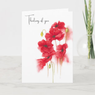 Watercolor Red Poppies for Thinking of You Card