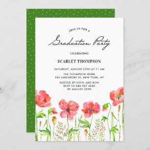 Watercolor Red Poppies Garden Graduation Party II Invitation