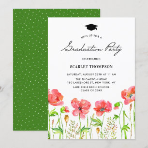 Watercolor Red Poppies Garden Graduation Party Invitation